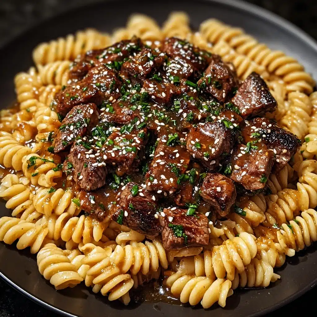 Sticky Honey Garlic Steak and Rotini Recipe - Recipe Image