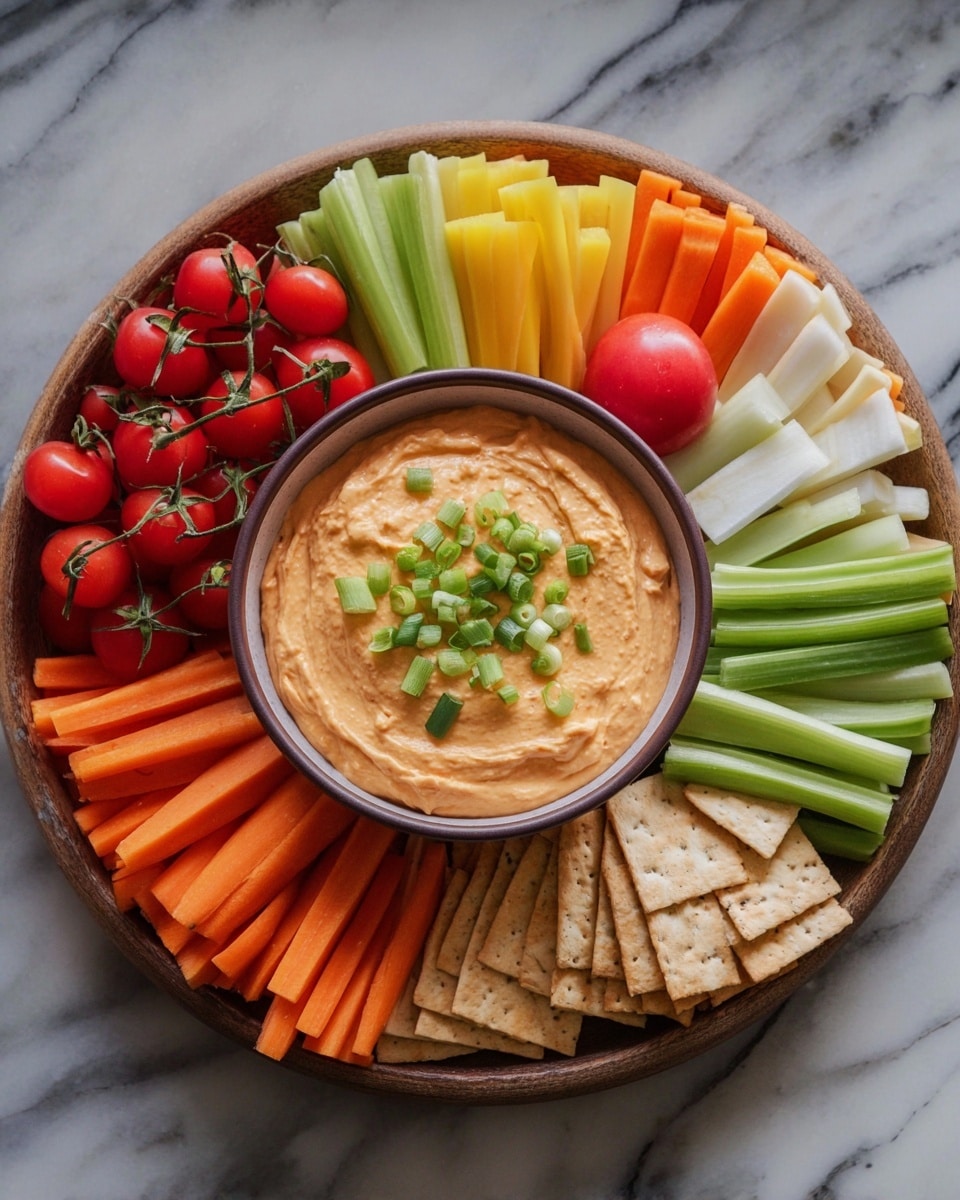 A round, white cheese wheel sits in the center of a deep, dark bowl, topped thickly with bright red cranberries and berry sauce that drips down the sides, creating red streaks on the creamy white cheese surface. Surrounding the bowl is a wide ring of golden-brown round crackers neatly placed on a white marbled surface, arranged in close rows that frame the cheese dish. The background is softly blurred brown, highlighting the vibrant colors and textures of the cheese, berries, and crackers. photo taken with an iphone --ar 4:5 --v 7