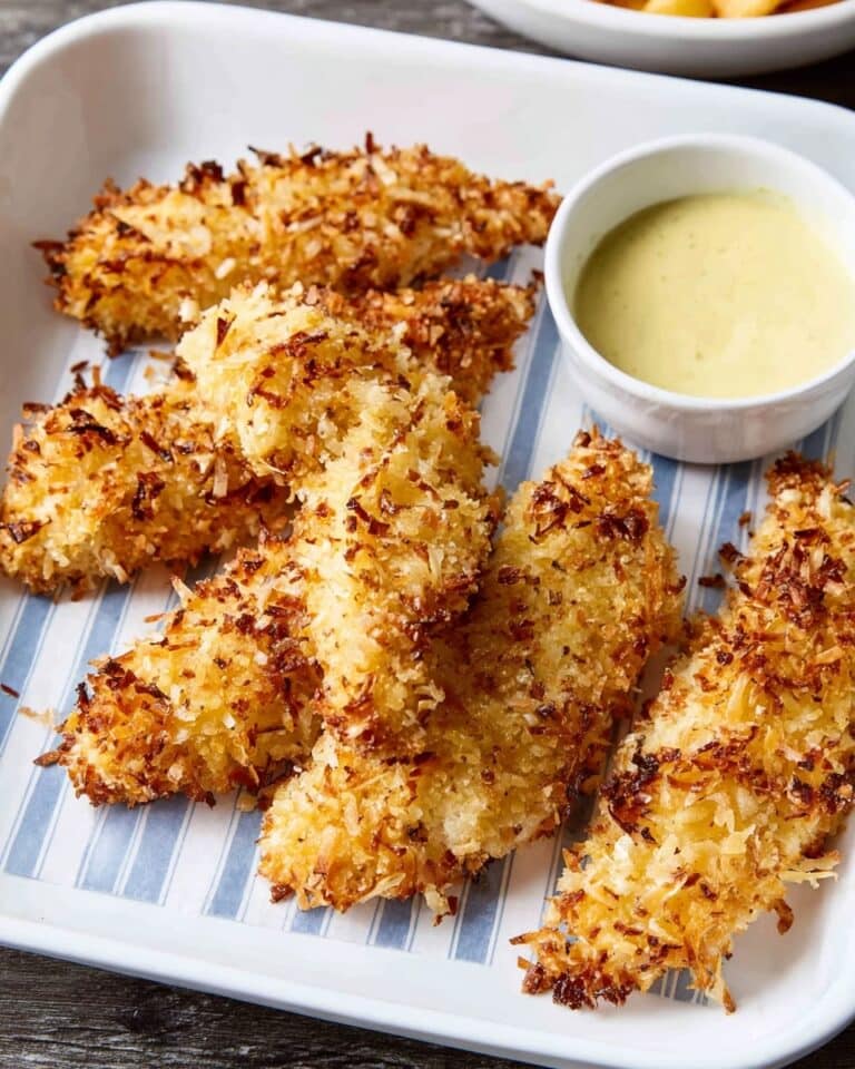 Baked Coconut Chicken Tenders with Apricot-Mustard Dipping Sauce Recipe