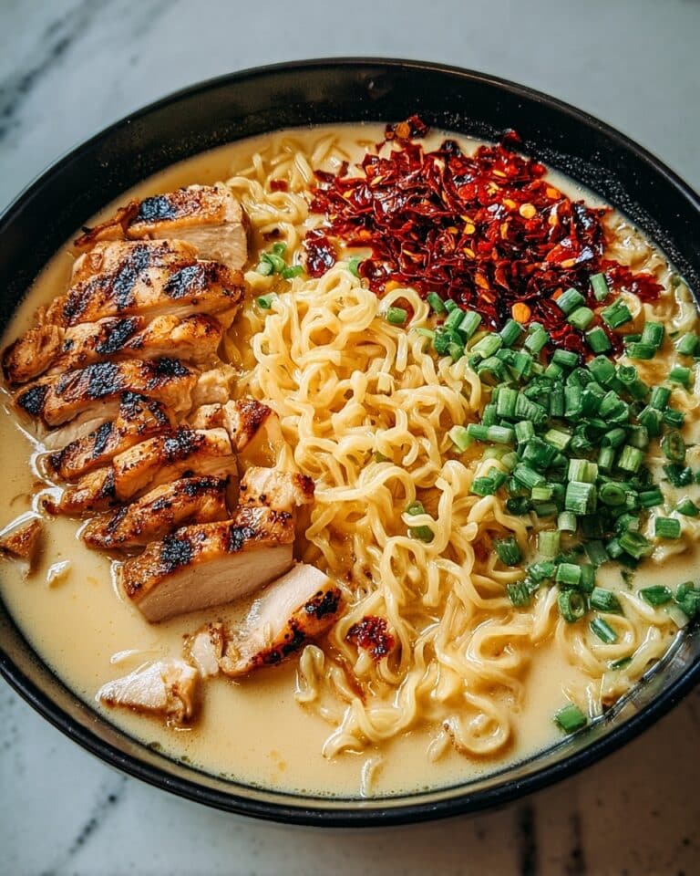 Fiery Chicken Ramen with Creamy Garlic Sauce Recipe