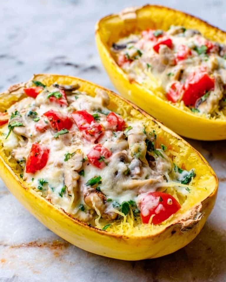 Pesto Chicken Stuffed Spaghetti Squash Recipe
